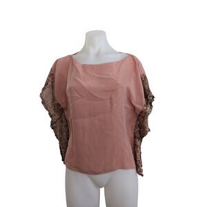 Miss Ferriday Size 1 Small Lace Sleeves Kimono Top Blouse Pink Boat Neck USA